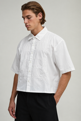 Embroidered Short Sleeve Boxy Shirt — White