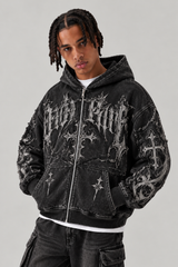Celestial Ruin Oversized Graphic Hoodie — Washed Black