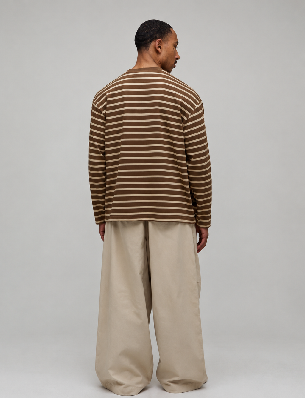 Interlock Striped Oversized Long Sleeve T-Shirt — Chocolate