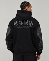 Sweat à capuche oversize imprimé en relief motif dragon — Noir