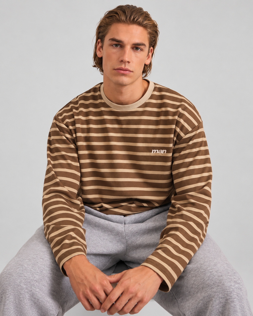 Interlock Striped Oversized Long Sleeve T-Shirt — Chocolate