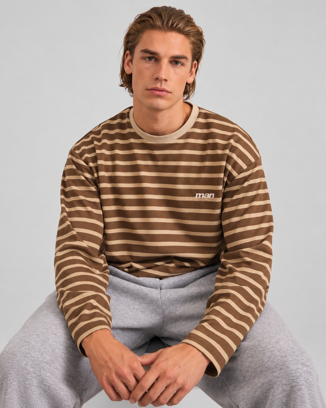 Interlock Striped Oversized Long Sleeve T-Shirt — Chocolate