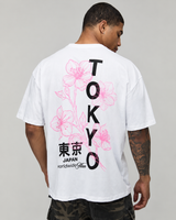 Tokyo Floral Oversized Graphic T-Shirt — White